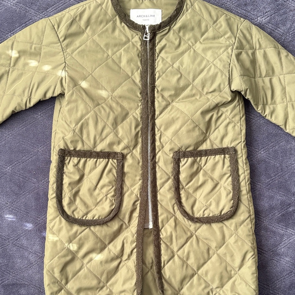 Arch & Line Quilted Olive Green Jacket with Brown Trim
